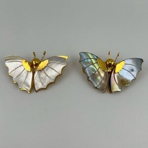 Vintage Butterfly Mother Of Pearl MOP Gold Tone Brooch Pin Lot Of 2